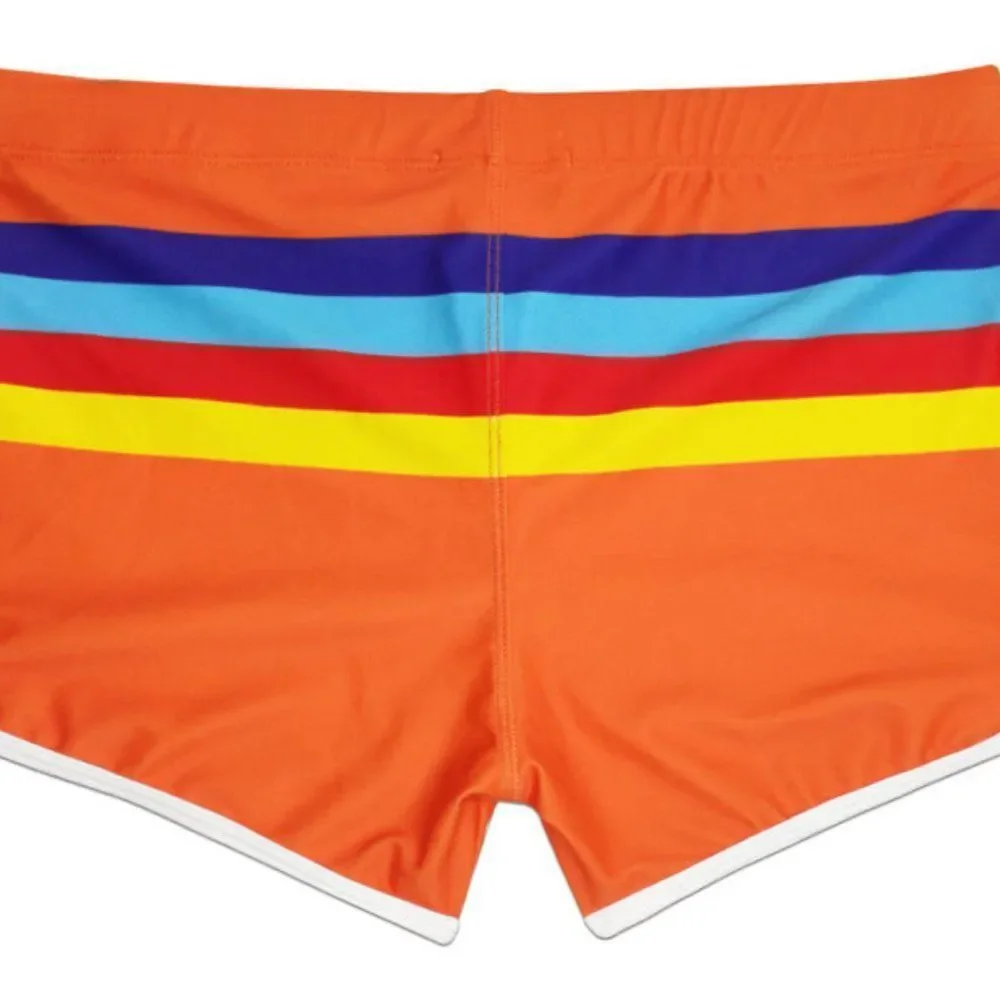 Men's Sexy Orange Striped Swimwear Trunks Resort Shorts Orange S